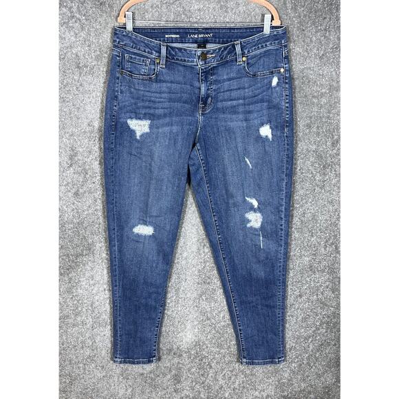 Lane Bryant Distressed Boyfriend Jeans Womens Size 14 Blue Pockets Stretch‎ - Picture 1 of 7